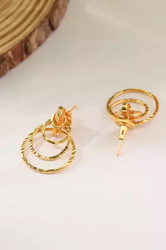 Gold Dangler Earrings with Concentric Circle Design