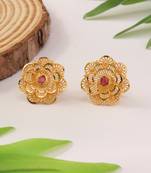 Floral Gold Studs with Pink Stone