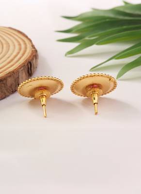 Gold Studs with Circular Design and Pink Stone 5