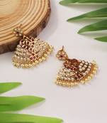 Gold Dangler Earrings with White and Red Stones