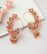 Peacock Earrings with Red Stones and Jhumka Attachments