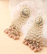 Pearl Dangler Earrings with Pink Beads and Kundan
