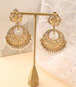 Gold Chandbali Earrings with White Stones and Pearls