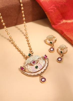 Gold Ball Chain with Antique Gold Multicolor Pendant 1