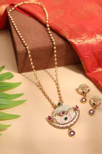 Gold Ball Chain with Antique Gold Multicolor Pendant