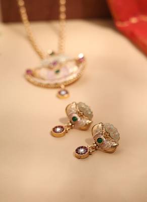 Gold Ball Chain with Antique Gold Multicolor Pendant 3