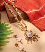 Gold Necklace Set with White Stone Statement Pendant and Matching Earrings