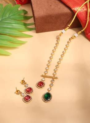 Asymmetric American Diamond Necklace Set with Earrings 1