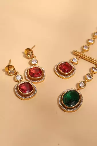 Asymmetric American Diamond Necklace Set with Earrings