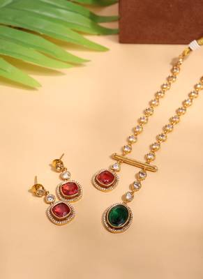 Asymmetric American Diamond Necklace Set with Earrings 3