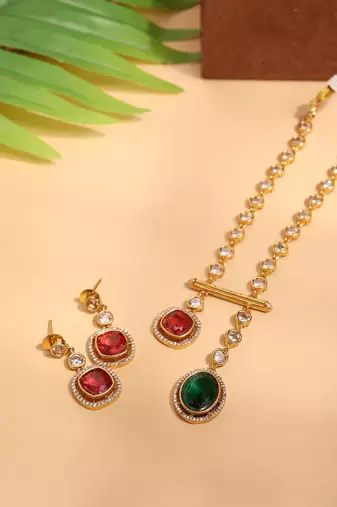 Asymmetric American Diamond Necklace Set with Earrings