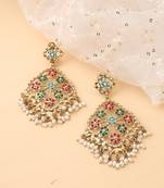 Multicolor Large Dangler Earrings with Pearl Detailing