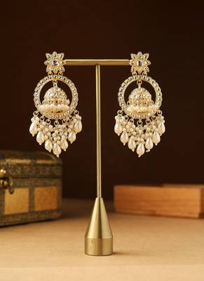 Unique American Diamond Jhumka Dangler Earrings with Pearl Detail 1