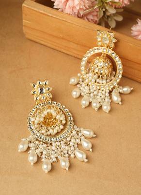 Unique American Diamond Jhumka Dangler Earrings with Pearl Detail 2