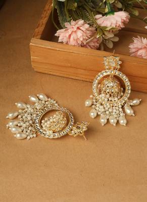 Unique American Diamond Jhumka Dangler Earrings with Pearl Detail 3