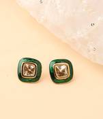 Green and White Square Diamond-Shaped Studs