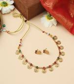 High Gold Necklace Set with Dangling Coins and Matching Earrings