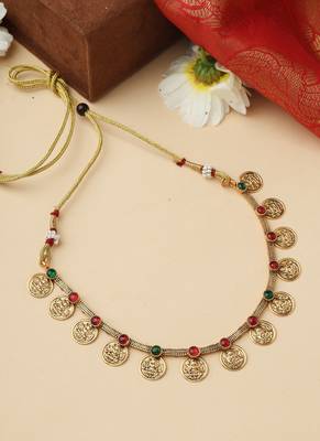 High Gold Necklace Set with Dangling Coins and Matching Earrings 3
