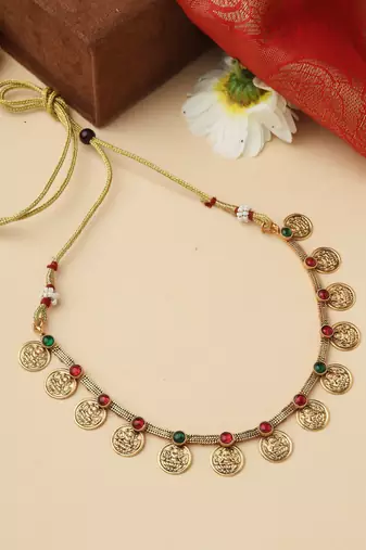 High Gold Necklace Set with Dangling Coins and Matching Earrings