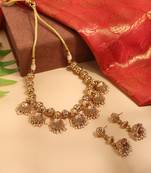 High Gold Necklace Set with Jhumka-Style Details and Matching Earrings