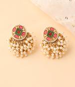 Stud Earrings with Pearls and Multicolor Stones