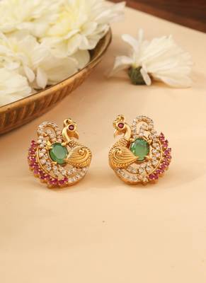 Gold Studs with American Diamonds and Multicolor Stones 1