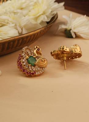 Gold Studs with American Diamonds and Multicolor Stones 3