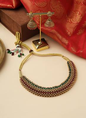 High Gold Necklace Set with Pink Stones and Matching Jhumkas 1