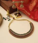 High Gold Necklace Set with Pink Stones and Matching Jhumkas