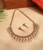 Gold High Necklace with Rice Pearls and Matching Earrings