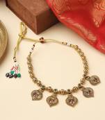 High Gold Necklace with Gold Motifs, Matching Earrings, and Stone Accents