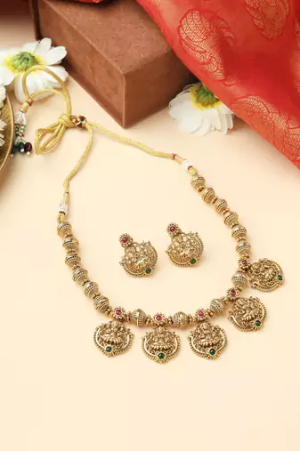 Ball Chain Necklace Set with Gold Motifs