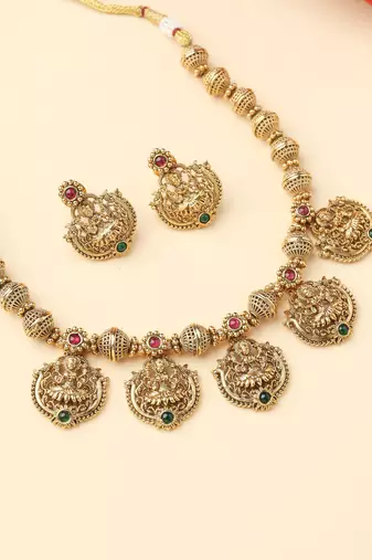 Ball Chain Necklace Set with Gold Motifs