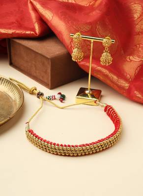 High Gold Bead Choker with Matching Jhumkas 1