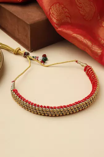 High Gold Bead Choker with Matching Jhumkas