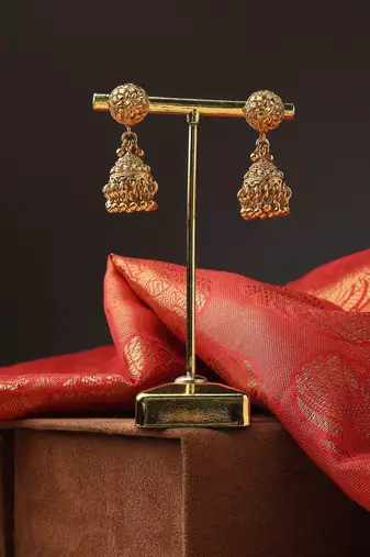 High Gold Bead Choker with Matching Jhumkas