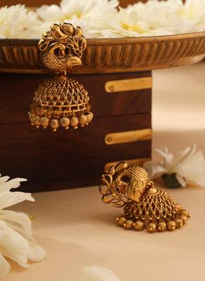 Gold peacock jhumkas 2