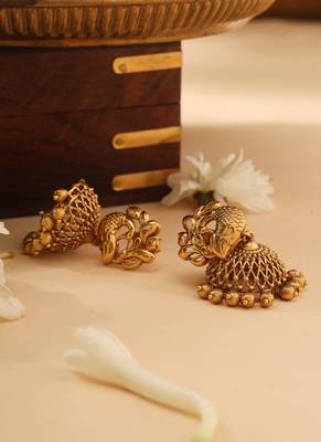 Gold peacock jhumkas 3