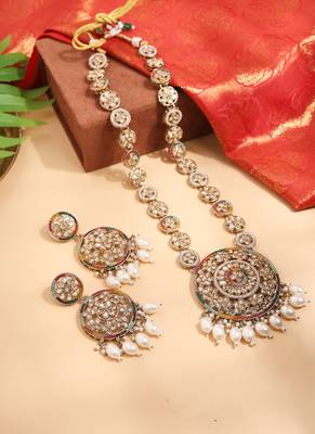 Antique Gold Necklace with Multicolor Stones and Matching Earrings 1