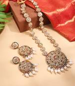 Antique Gold Necklace with Multicolor Stones and Matching Earrings