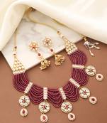 Red Beads Necklace Set with Contrast Pendant and Earrings