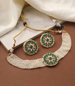 White Choker Set with Green Gold Pendant and Matching Earrings