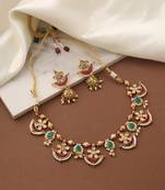 Gold Necklace Set with Red Moon Charms and Matching Earrings