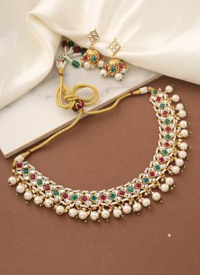 Multicolor Gold Choker Set with Pearls 1