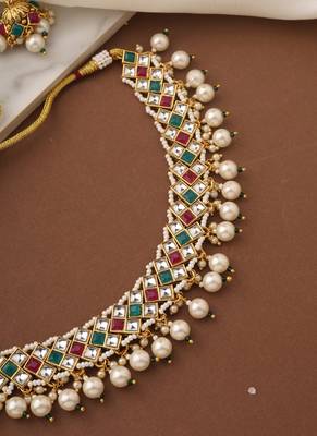 Multicolor Gold Choker Set with Pearls 2