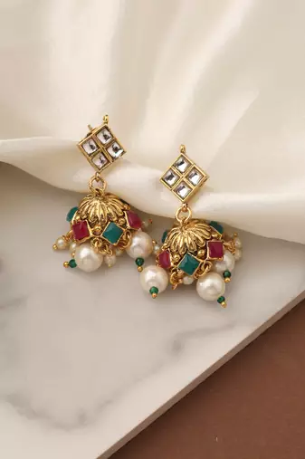 Multicolor Gold Choker Set with Pearls