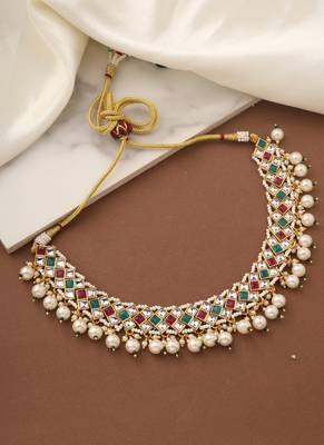 Multicolor Gold Choker Set with Pearls 4