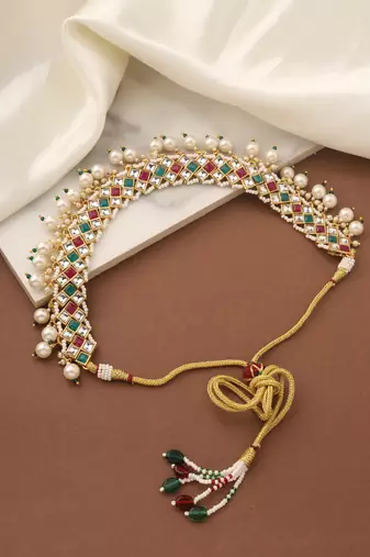 Multicolor Gold Choker Set with Pearls