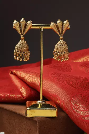 High Gold Temple Necklace Set with Jhumkas