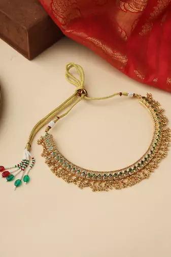 High Gold Necklace Set with Jhumkas